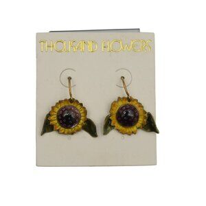 Vintage Thousand Flowers Sunflower Earrings Laurel Burch Sterling Enamel